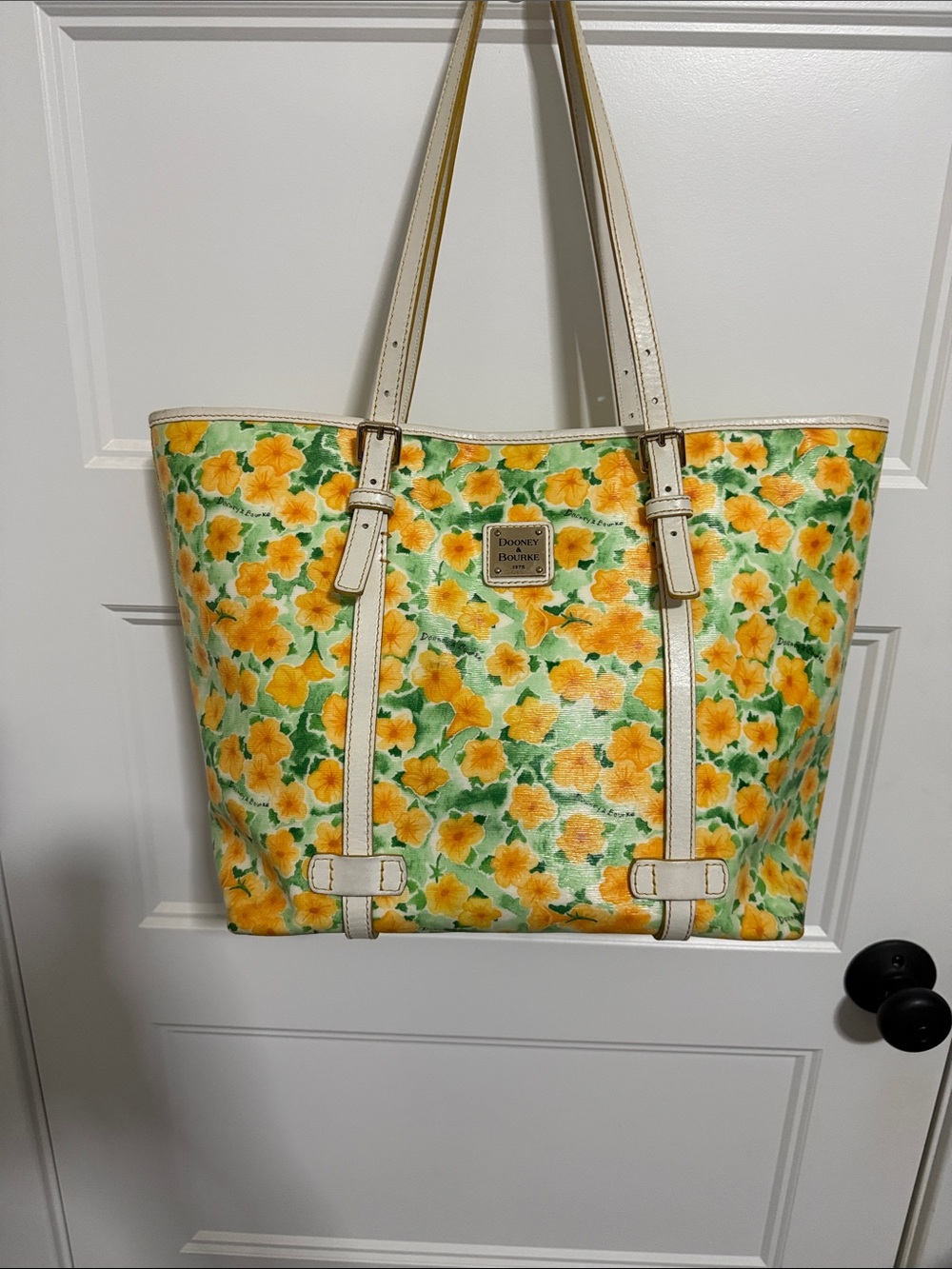 Dooney & Bourke Yellow Floral Tote with White Trim